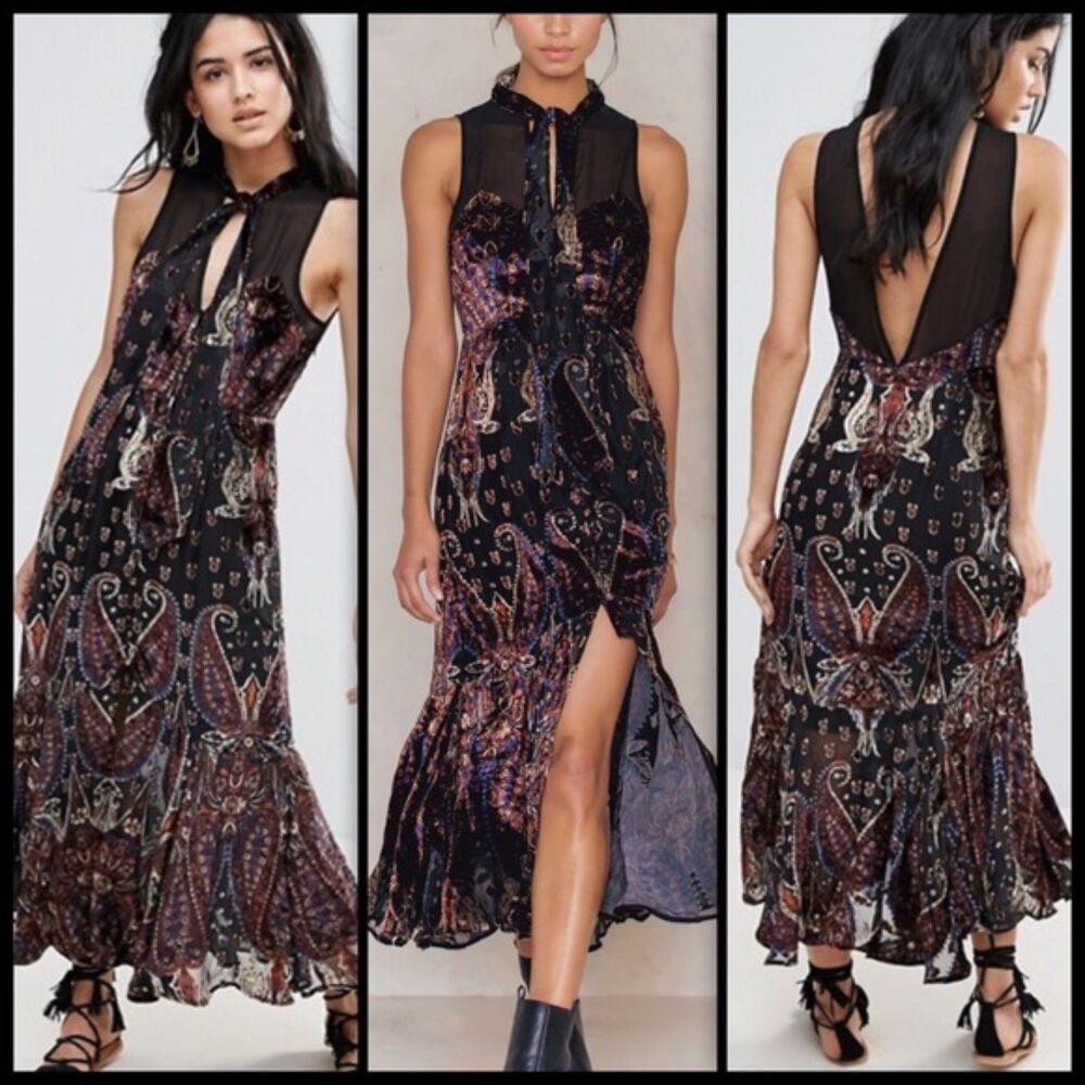 Boho Paisley Midi Dress - Black/Multi